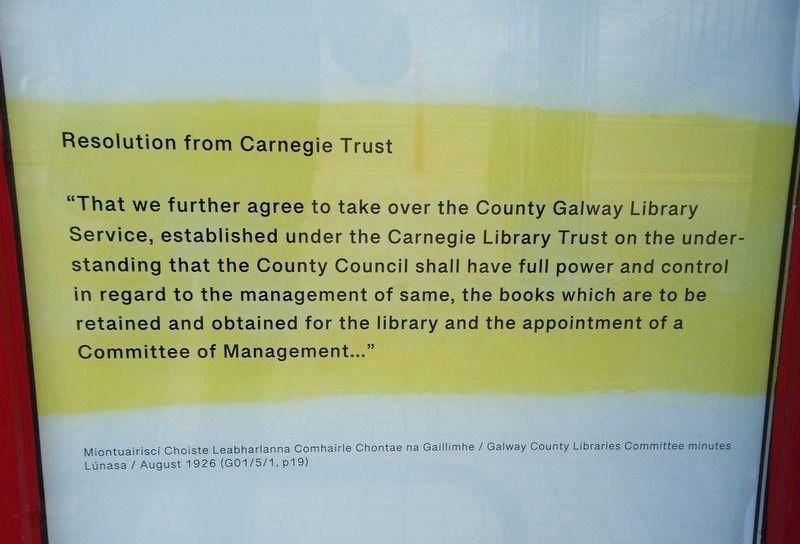 Galway County Library/<lang=ga>Leabharlann Chontae na Gaillimhe<lang=ga> Marker. Click for full size. Galway County Library/<lang=ga>Leabharlann Chontae na Gaillimhe<lang=ga> Marker image. Click for full size.