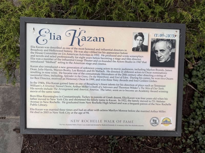 Elia Kazan Marker. Click for full size. Elia Kazan Marker image. Click for full size.