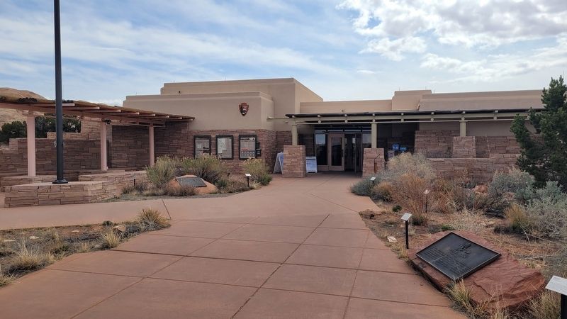 The view of the Stephen Tyng Mather Marker in front of the visitors center (left side) image. Click for full size.