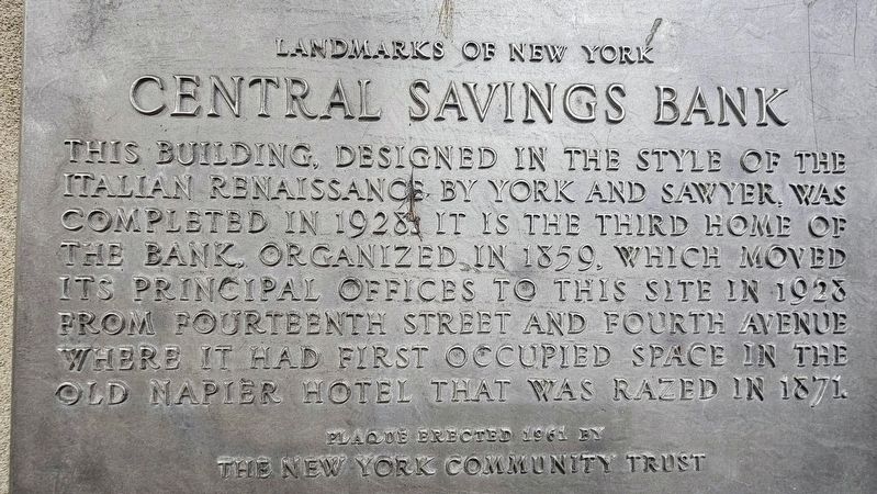 Central Savings Bank Marker image. Click for full size.