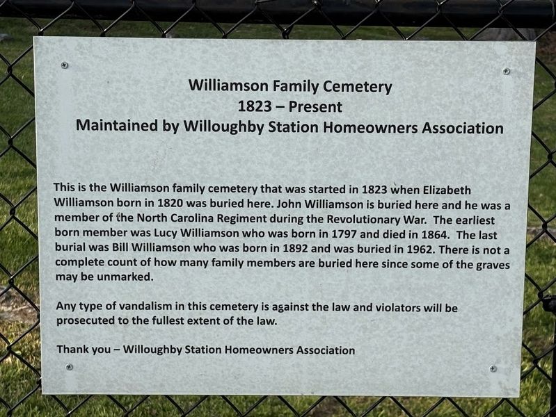 Williamson Family Cemetery Marker image. Click for full size.