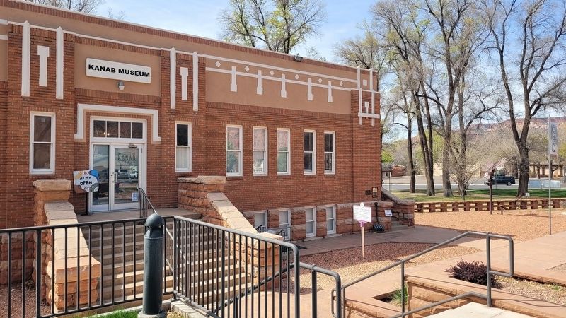 The view of the Votes for Women Marker in front of the Kanab Museum image. Click for full size.