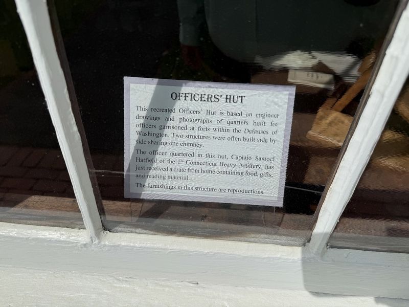 Signage in the window to the Officers' Hut. Click for full size. Signage in the window to the Officers' Hut image. Click for full size.