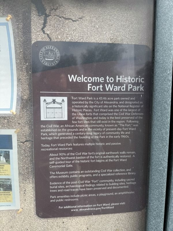 Welcome to Historic Fort Ward Park Marker. Click for full size. Welcome to Historic Fort Ward Park Marker image. Click for full size.