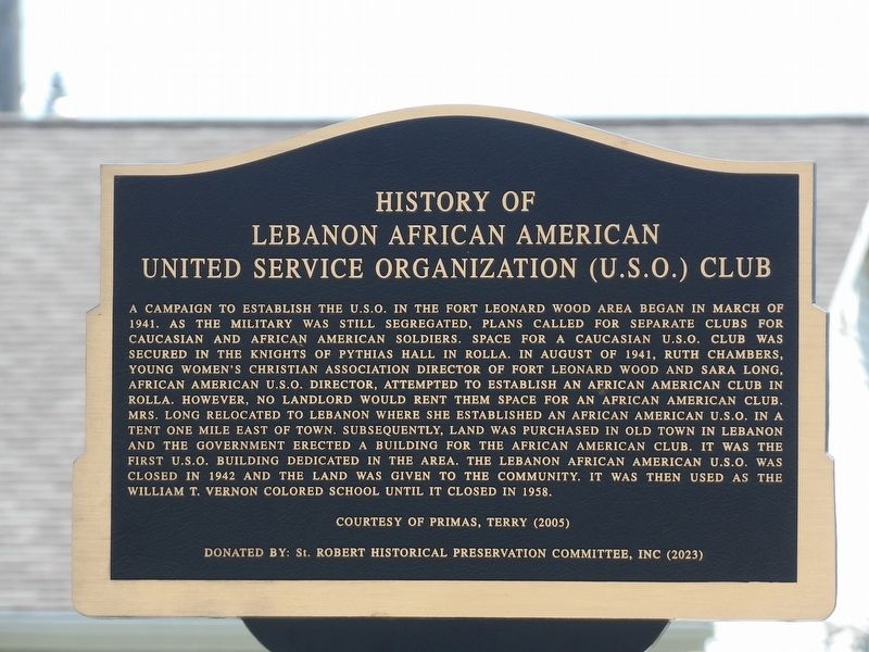 History of Lebanon African American United Service Organization (U.S.O.) Club Marker. Click for full size. History of Lebanon African American United Service Organization (U.S.O.) Club Marker image. Click for full size.