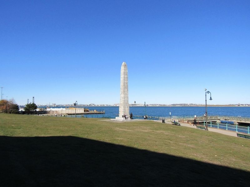 Donald McKay Monument next to Boston Harbor image. Click for full size.