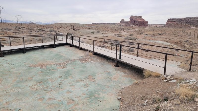 The view of the Medium-size Theropod Tracks and Marker (center marker). Click for full size. The view of the Medium-size Theropod Tracks and Marker (center marker) image. Click for full size.