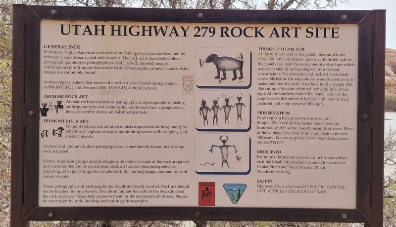 Utah Highway 279 Rock Art Site Marker. Click for full size. Utah Highway 279 Rock Art Site Marker image. Click for full size.