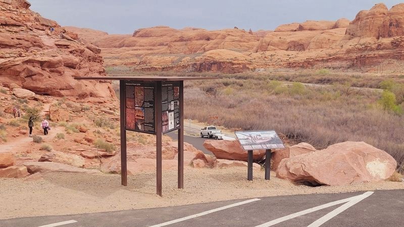 The view of the Poison Spider Paleontology Marker from the parking lot. Click for full size. The view of the Poison Spider Paleontology Marker from the parking lot image. Click for full size.
