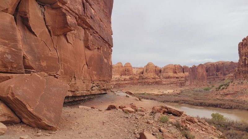 The view of the Poison Spider Rock Art along the canyon trail image. Click for full size.