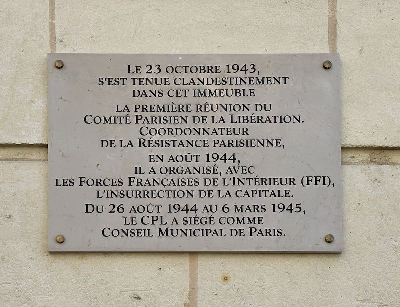 Comité parisien de la Libération Marker. Click for full size. Comité parisien de la Libération Marker image. Click for full size.