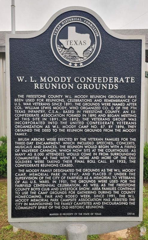 W.L. Moody Confederate Reunion Grounds Marker. Click for full size. W.L. Moody Confederate Reunion Grounds Marker image. Click for full size.