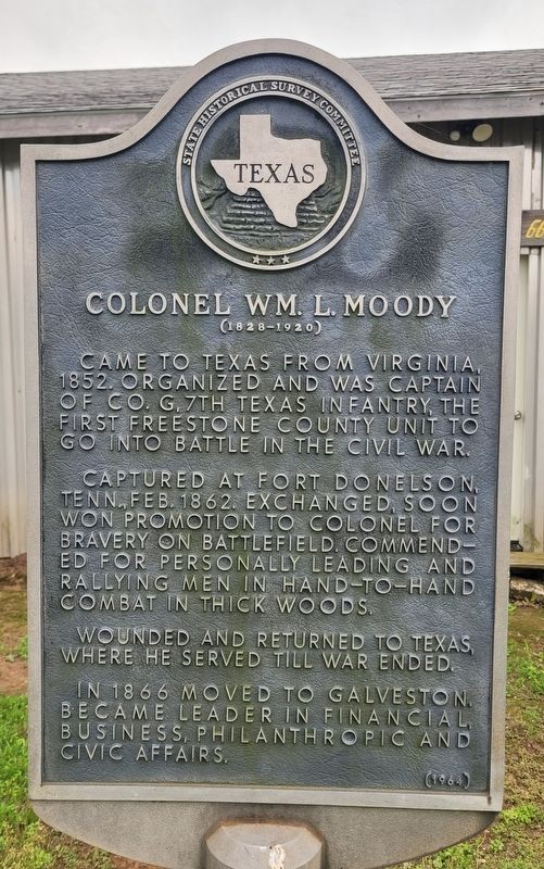 Colonel Wm. L. Moody Marker. Click for full size. Colonel Wm. L. Moody Marker image. Click for full size.