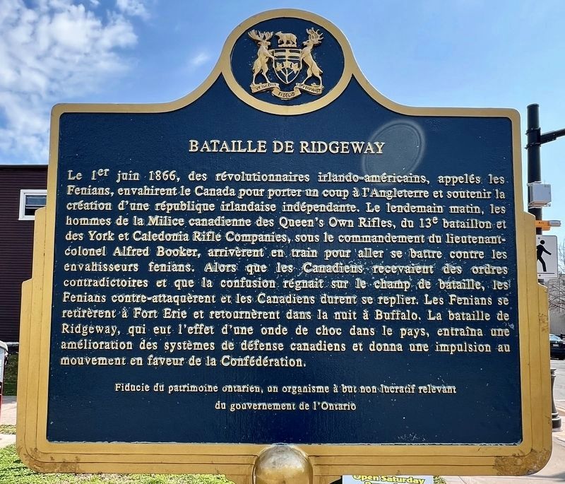 Battle of Ridgeway / Bataille de Ridgeway Marker (fran�ais) image. Click for full size.
