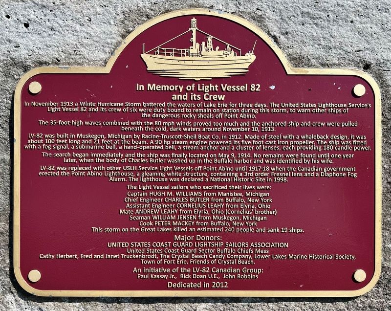 In Memory of Light Vessel 82 and its Crew Marker. Click for full size. In Memory of Light Vessel 82 and its Crew Marker image. Click for full size.
