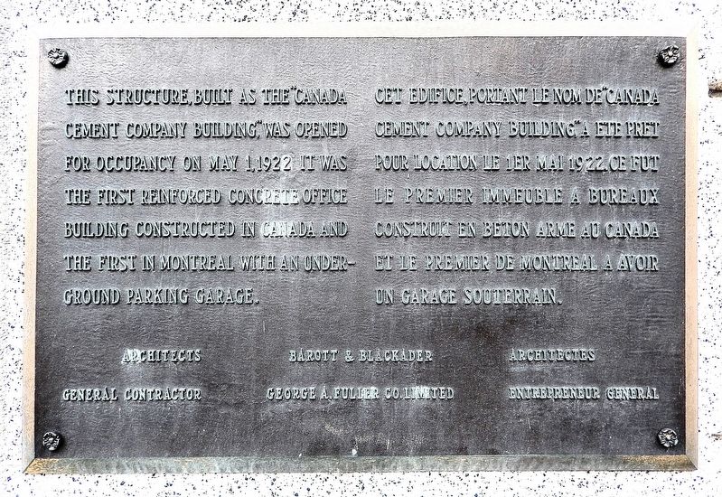 The Canada Cement Company Building Marker. Click for full size. The Canada Cement Company Building Marker image. Click for full size.