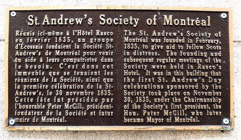St. Andrew's Society of Montréal Marker. Click for full size. St. Andrew's Society of Montréal Marker image. Click for full size.