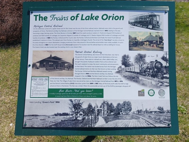 The Trains of Lake Orion Marker. Click for full size. The Trains of Lake Orion Marker image. Click for full size.