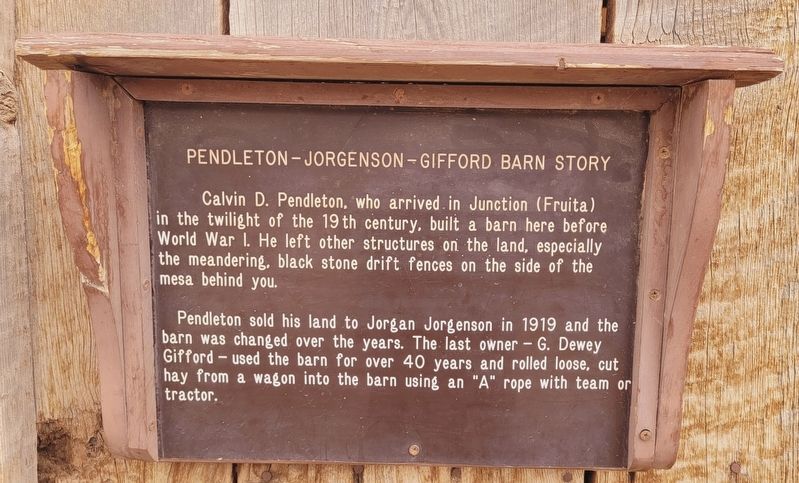 Pendleton-Jorgenson-Gifford Barn Story Marker. Click for full size. Pendleton-Jorgenson-Gifford Barn Story Marker image. Click for full size.