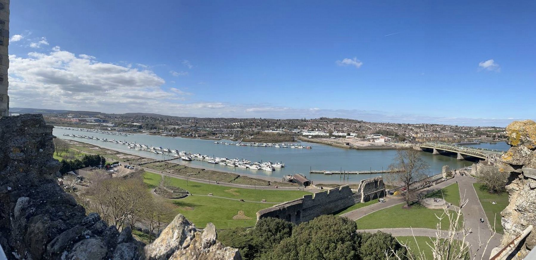Rochester riverside from the top of Rochester Castle. Click for full size. Rochester riverside from the top of Rochester Castle image. Click for full size.