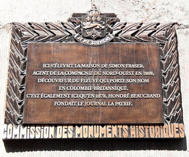 Ici s’élevait la maison de Simon Fraser Marker. Click for full size. Ici s’élevait la maison de Simon Fraser Marker image. Click for full size.