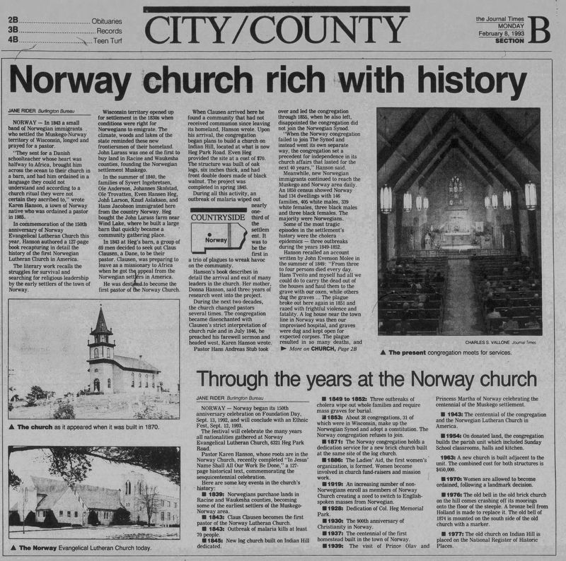 Old Muskego Church Marker. Click for full size. Old Muskego Church Marker image. Click for full size.