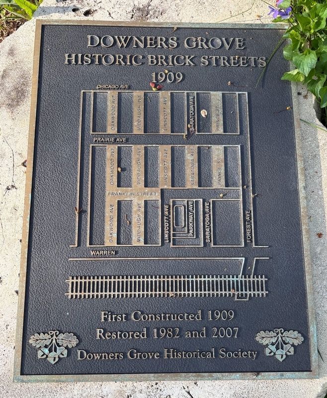 Downers Grove Historic Brick Streets Marker. Click for full size. Downers Grove Historic Brick Streets Marker image. Click for full size.