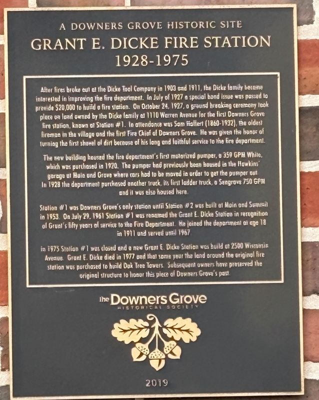 Grant E. Dicke Fire Station Marker. Click for full size. Grant E. Dicke Fire Station Marker image. Click for full size.