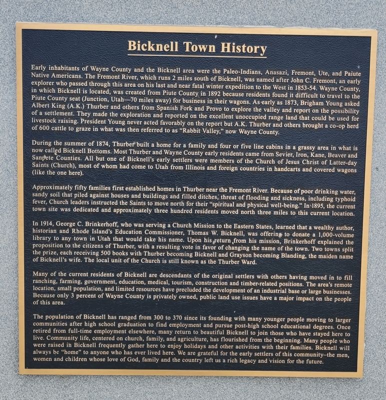 Bicknell Town History Marker image. Click for full size.