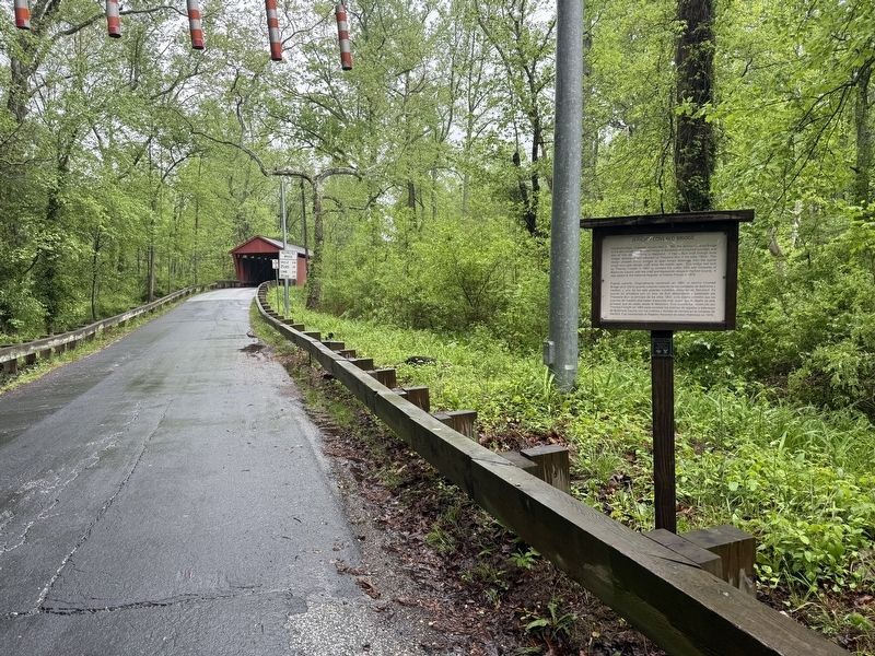 Jericho Covered Bridge Marker with the bridge visible in the background. Click for full size. Jericho Covered Bridge Marker with the bridge visible in the background image. Click for full size.