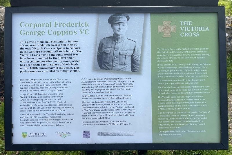 Corporal Frederick George Coppins VC Marker. Click for full size. Corporal Frederick George Coppins VC Marker image. Click for full size.