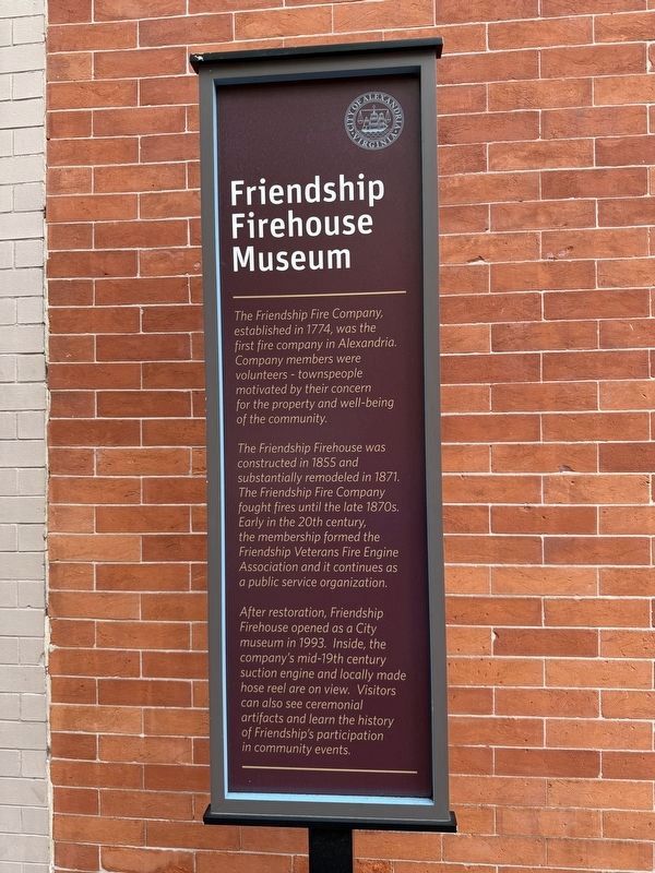 Friendship Firehouse Museum Marker. Click for full size. Friendship Firehouse Museum Marker image. Click for full size.