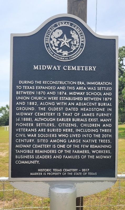 Midway Cemetery Marker. Click for full size. Midway Cemetery Marker image. Click for full size.