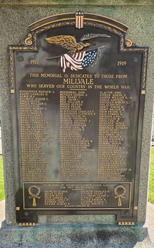 Millvale Great War Memorial. Click for full size. Millvale Great War Memorial image. Click for full size.