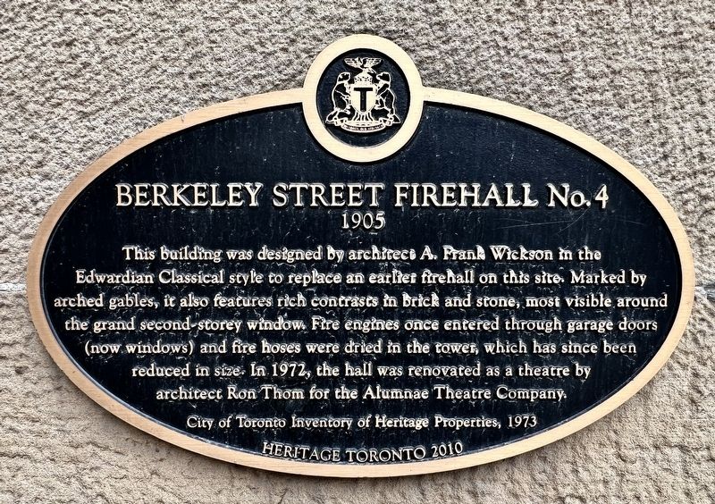 Berkeley Street Firehall No. 4 Marker image. Click for full size.