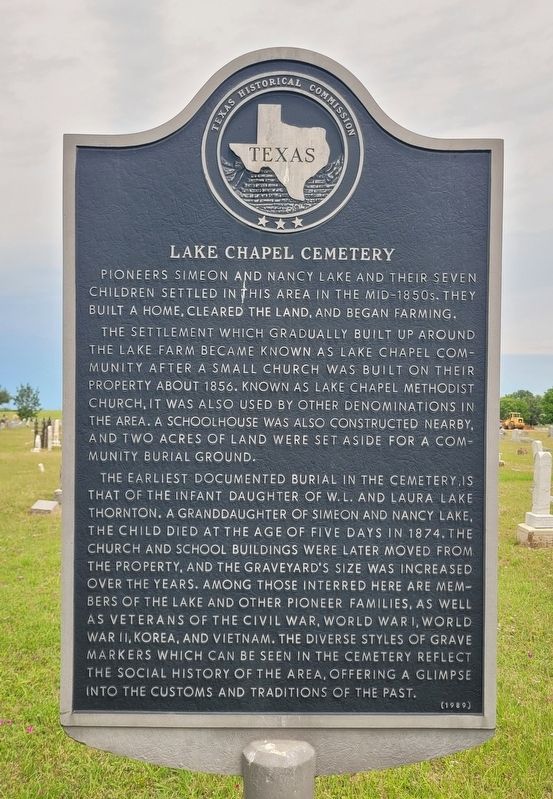 Lake Chapel Cemetery Marker. Click for full size. Lake Chapel Cemetery Marker image. Click for full size.