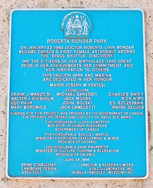 Roberta Bondar Park Marker. Click for full size. Roberta Bondar Park Marker image. Click for full size.