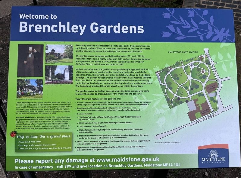 Brenchley Gardens Marker. Click for full size. Brenchley Gardens Marker image. Click for full size.