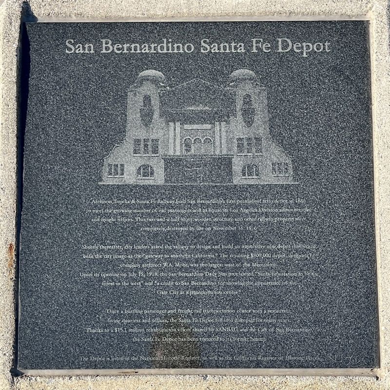 San Bernardino Santa Fe Depot Marker image. Click for full size.