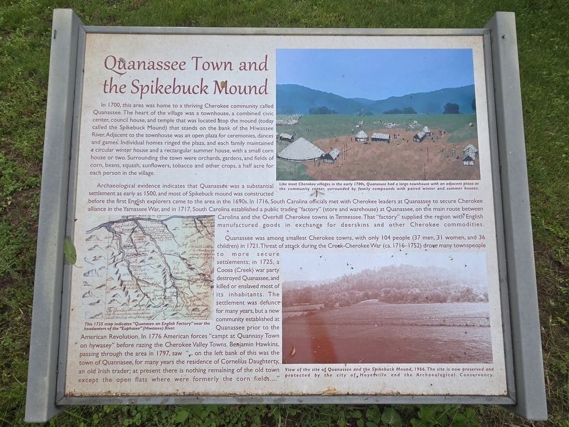 Quanassee Town and the Spikebuck Mound Marker. Click for full size. Quanassee Town and the Spikebuck Mound Marker image. Click for full size.