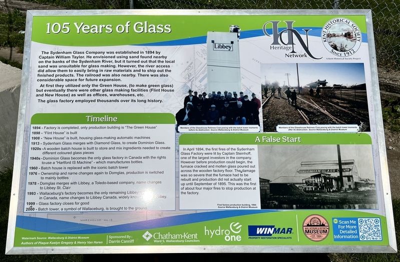 105 Years of Glass Marker. Click for full size. 105 Years of Glass Marker image. Click for full size.