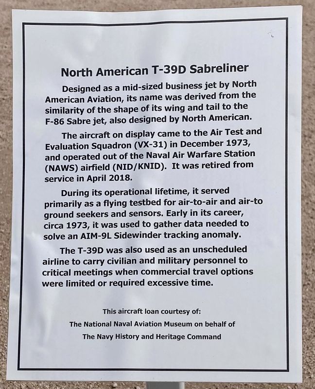 T-39D Sabreliner Marker image. Click for full size.
