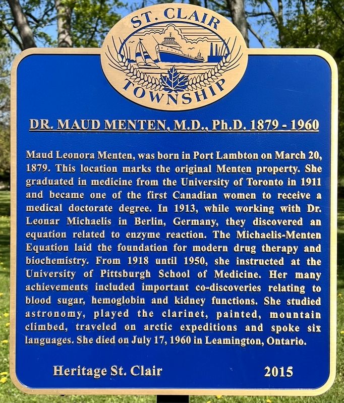 Dr. Maud Menten, M.D., Ph.D. 1879-1960 Marker image. Click for full size.