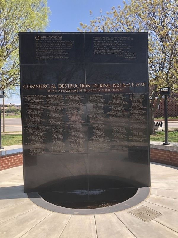 O Greenwood!/Commercial Destruction During 1921 Race War side of marker image. Click for full size.