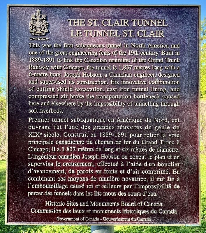 The St. Clair Tunnel/ Le Tunnel St. Clair Marker image. Click for full size.
