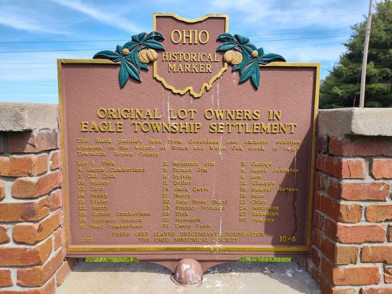 Original Lot Owners In Eagle Township Settlement side of marker image. Click for full size.