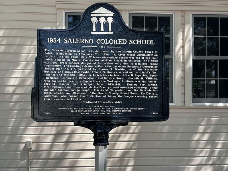 1934 Salerno Colored School Marker [Obverse] image. Click for full size.