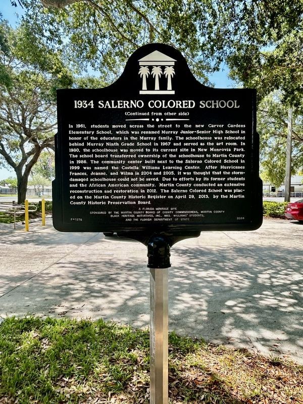 1934 Salerno Colored School Marker [Reverse] image. Click for full size.