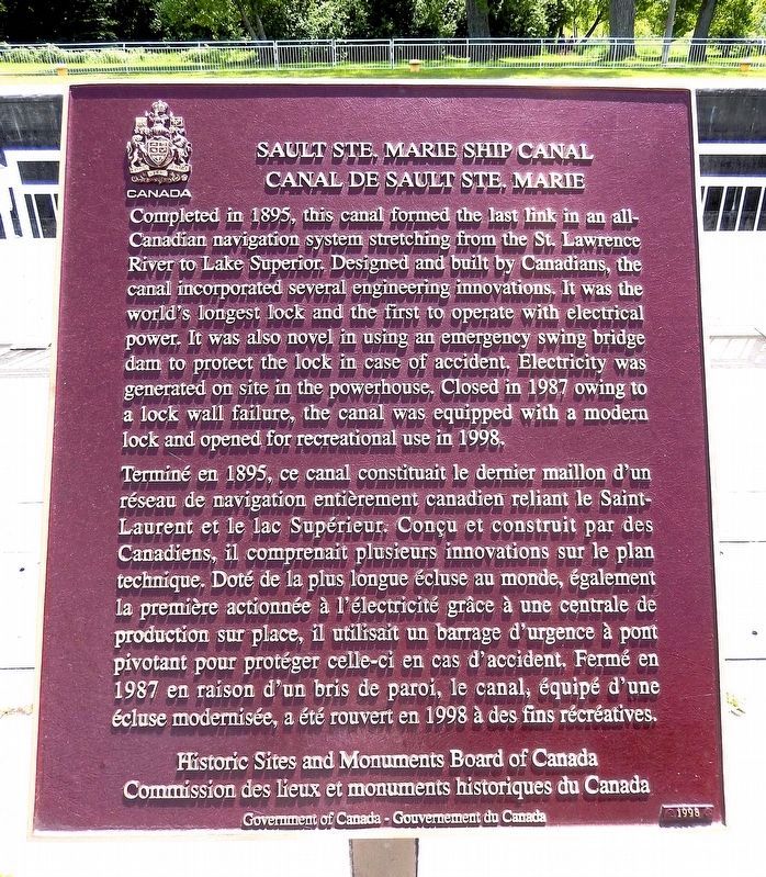 Sault Ste. Marie Ship Canal Marker. Click for full size. Sault Ste. Marie Ship Canal Marker image. Click for full size.