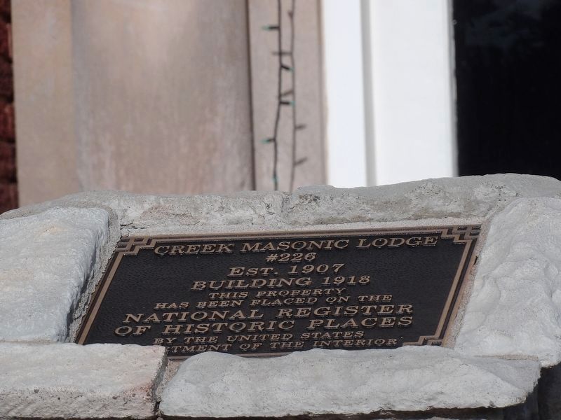 Creek Masonic Lodge Marker. Click for more information. Creek Masonic Lodge Marker image. Click for more information.